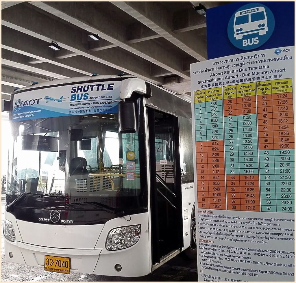 Don Mueang Airport (DMK) to Suvarnabhumi Airport (BKK) free shuttle bus and timetable.